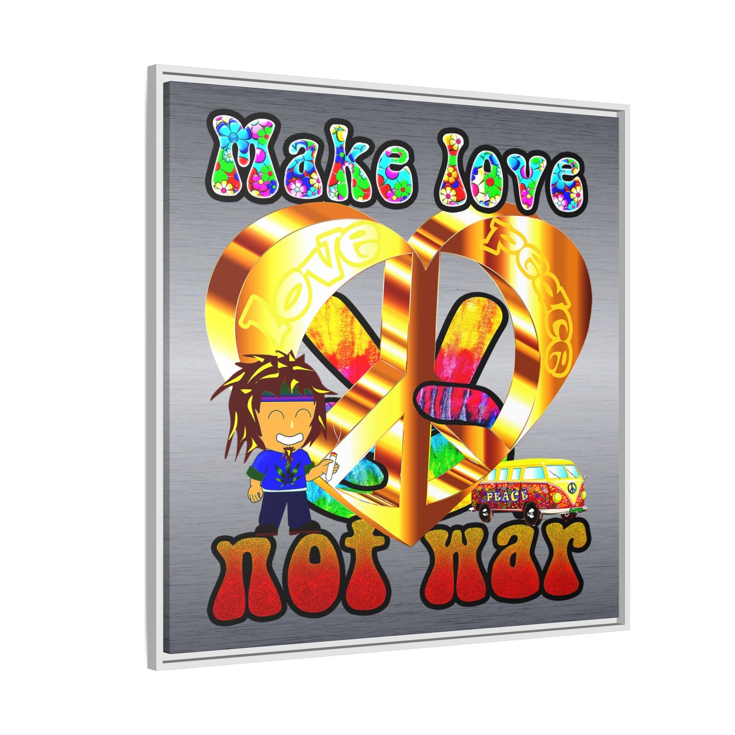 love peace - framed canvas art (brushed nickel)