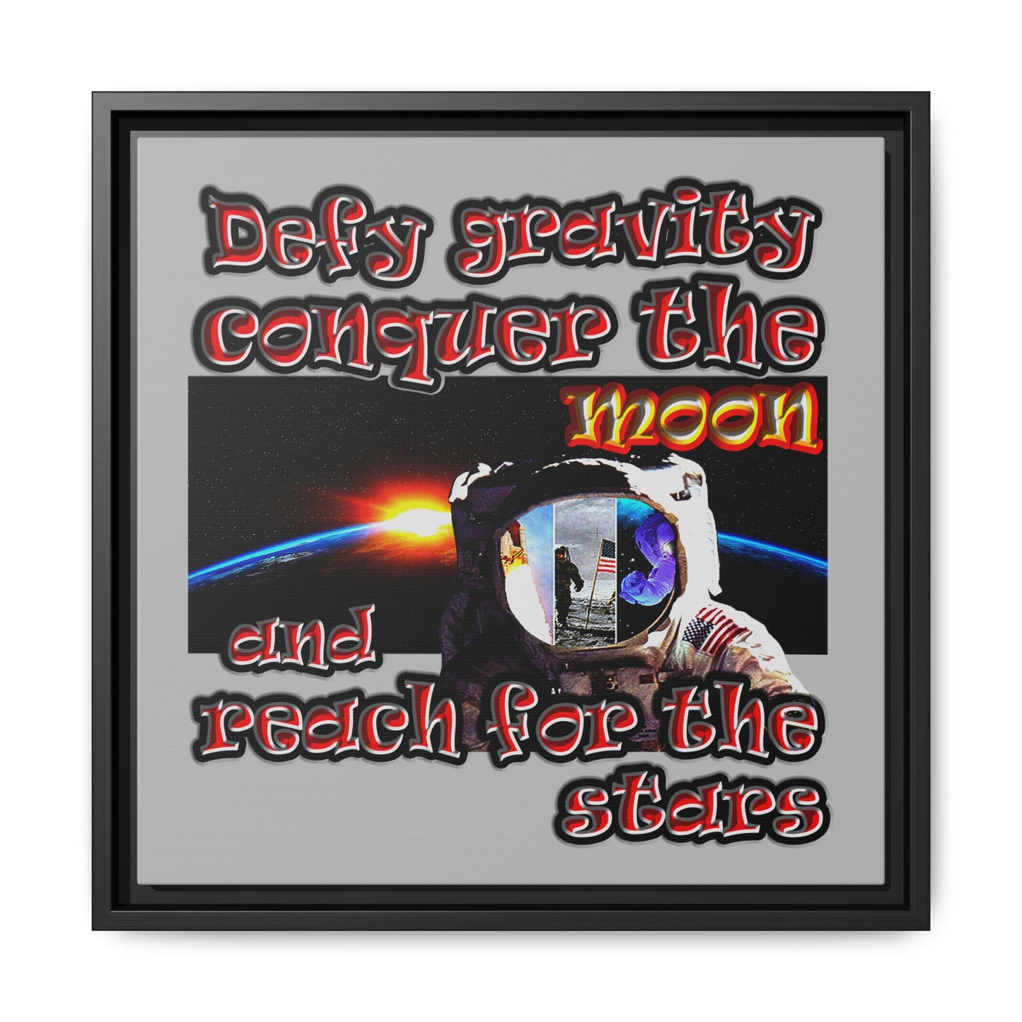 defy conquer reach - framed canvas art (light grey)