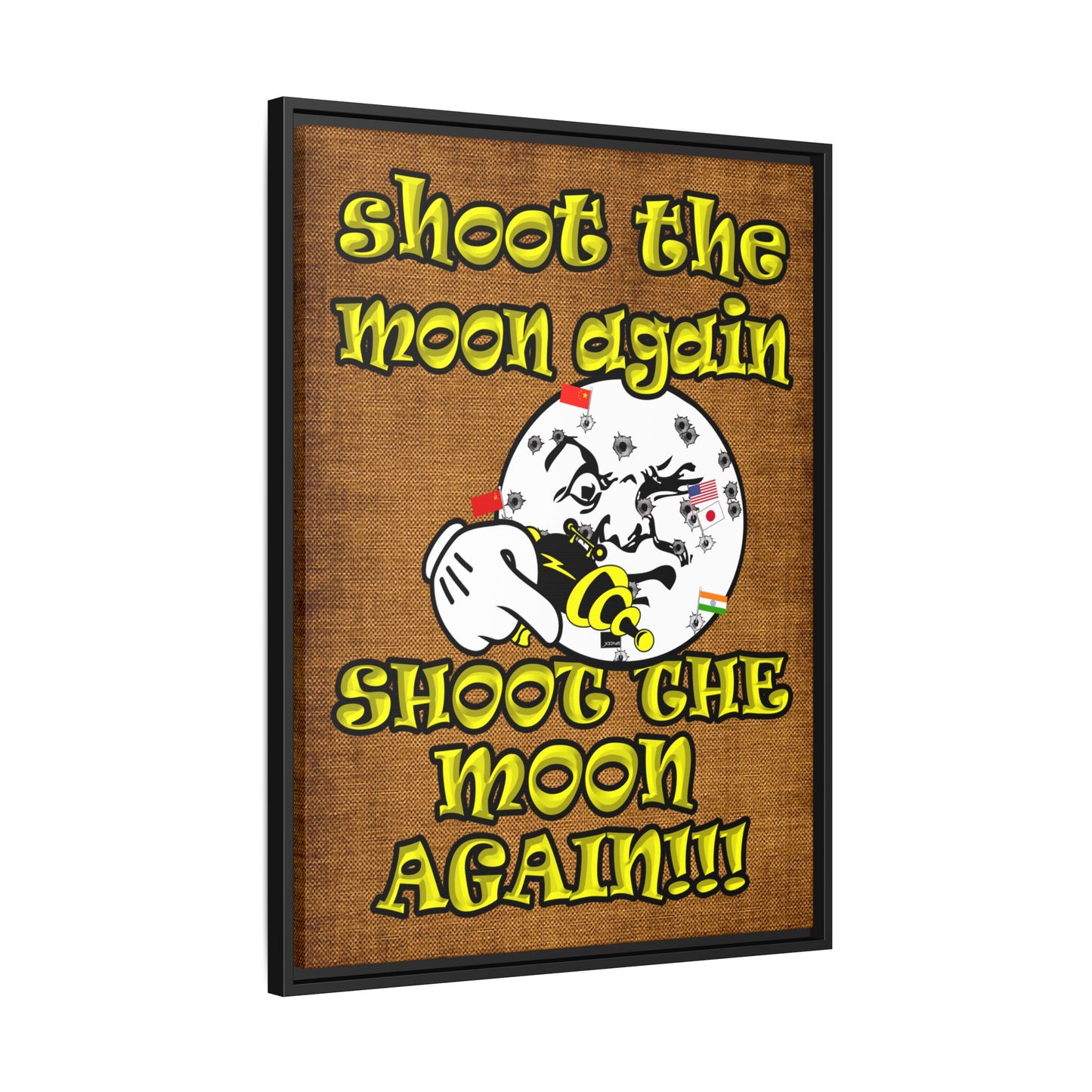 shoot the moon again - framed canvas art (brown papyrus)