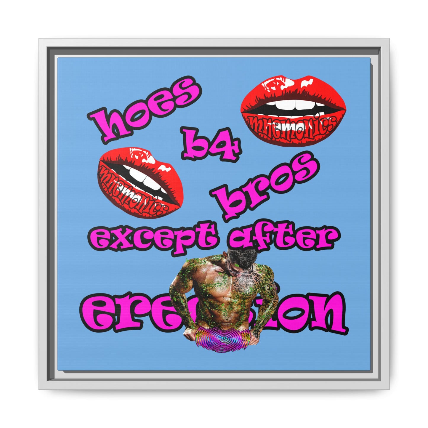 hoes b4 bros - framed canvas art (light blue)