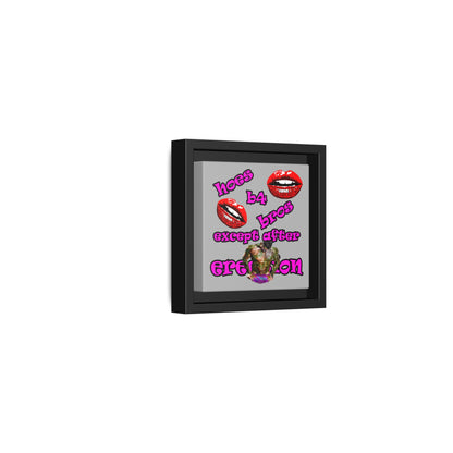 hoes b4 bros - framed canvas art (light grey)