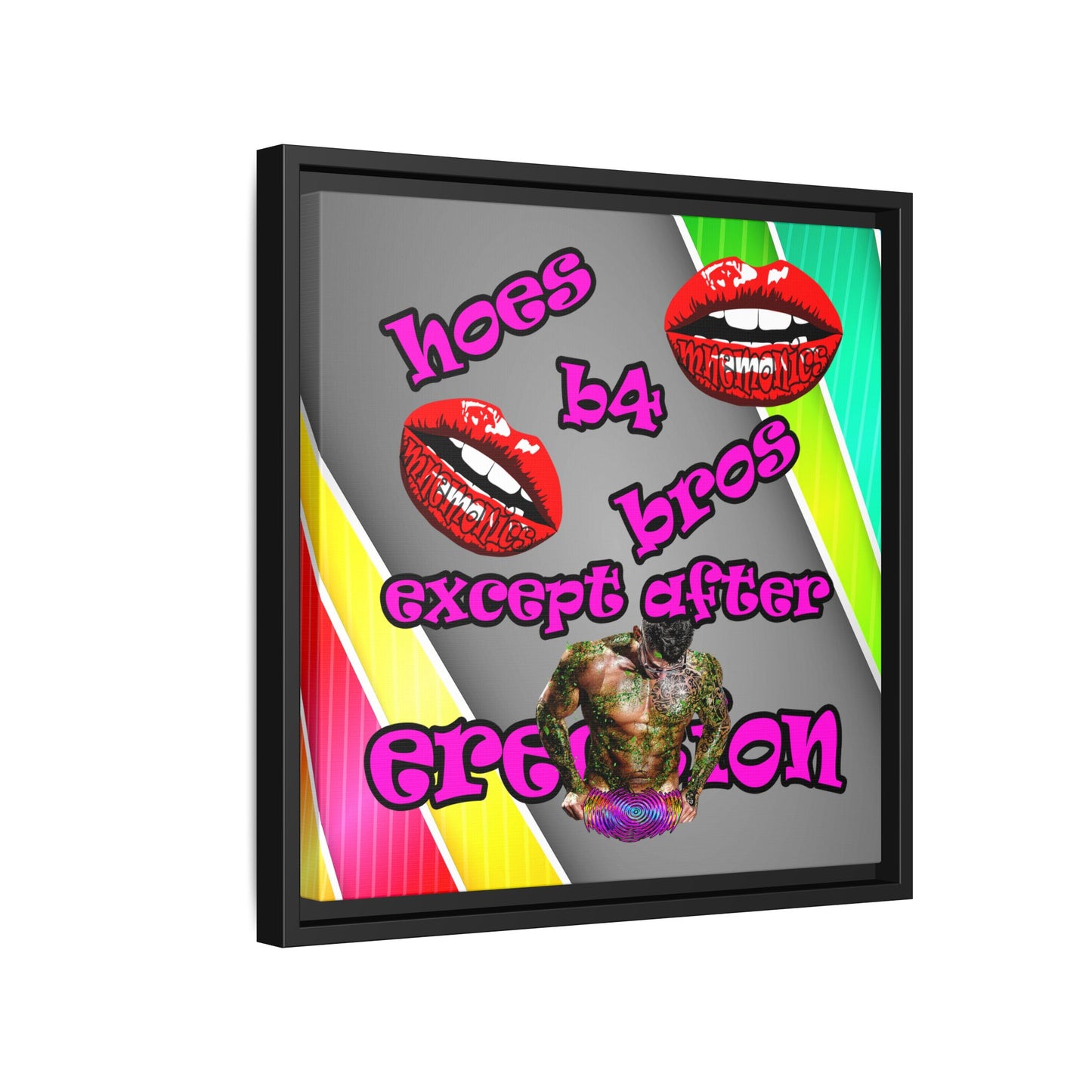 hoes b4 bros - framed canvas art (rainbow split)