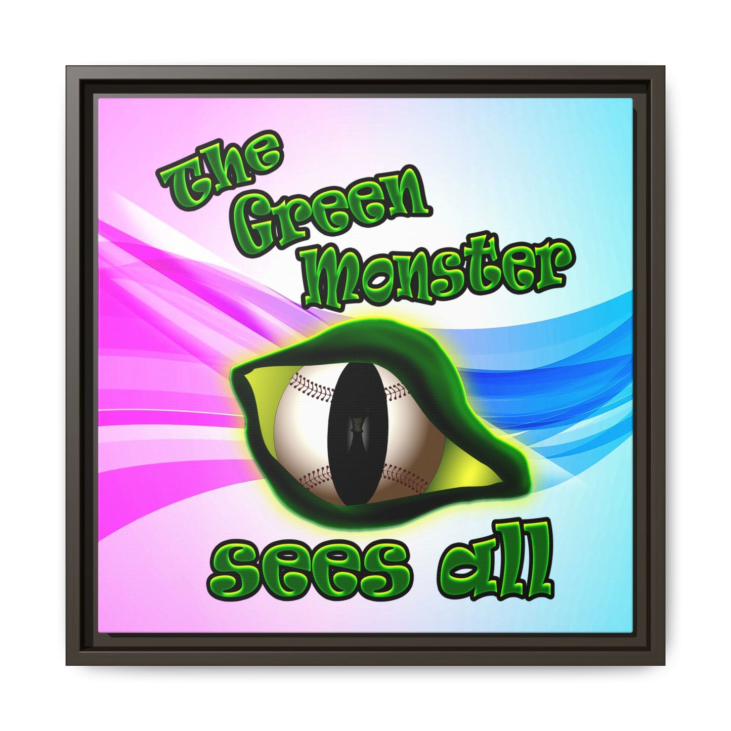 green monster - framed canvas art (light blue-pink wave)