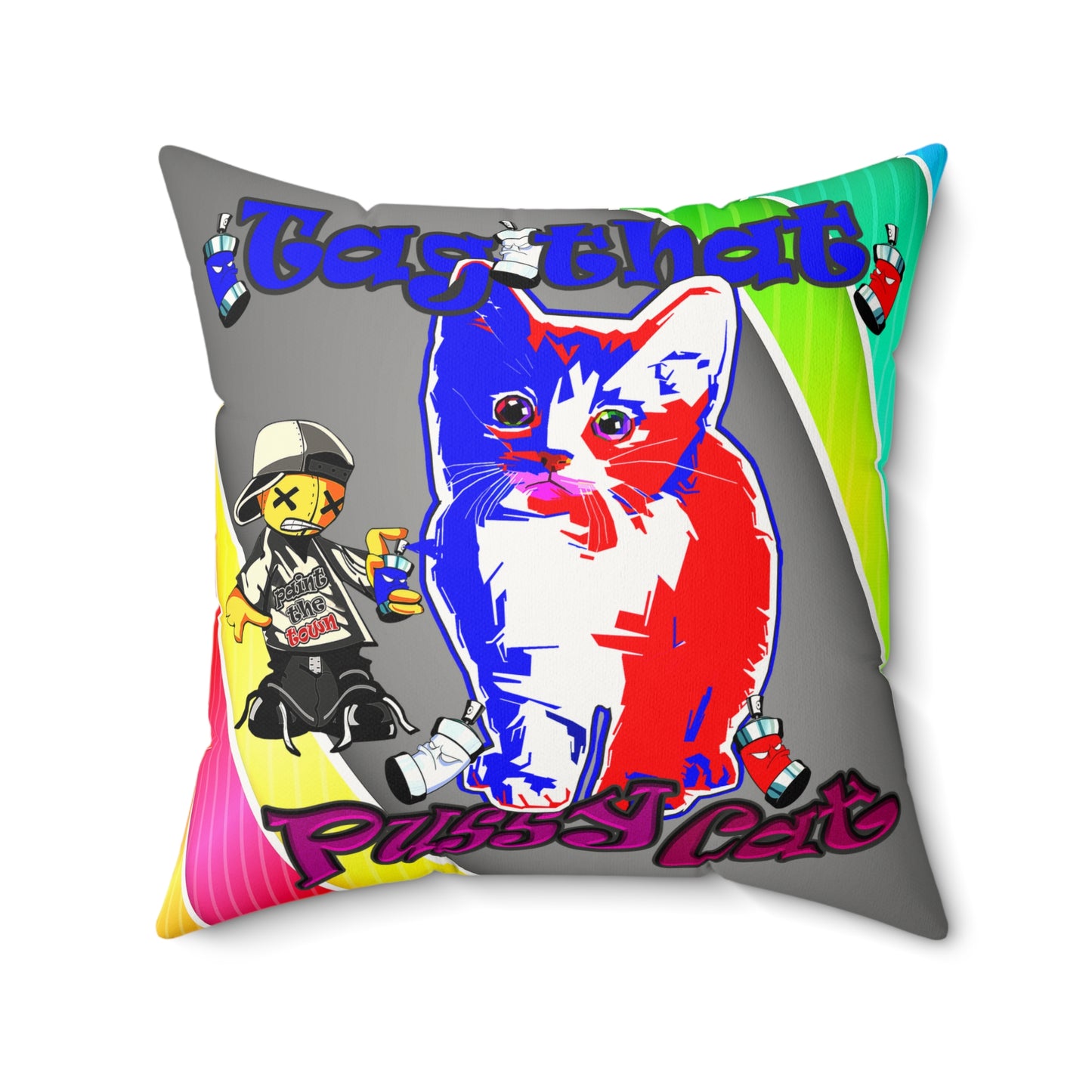 tag that - Faux Suede Square Pillow - (rainbow split)
