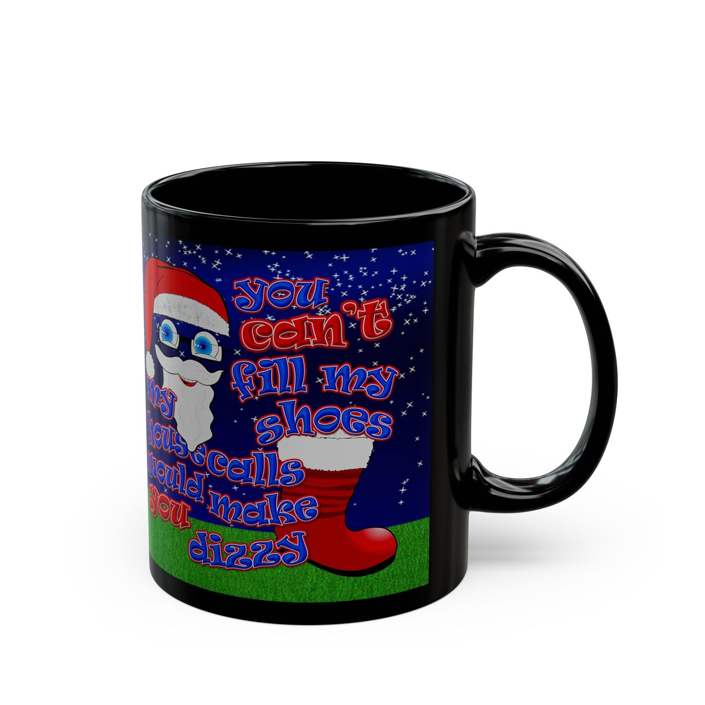 santa's shoes - Black Mug ('snoops' background)
