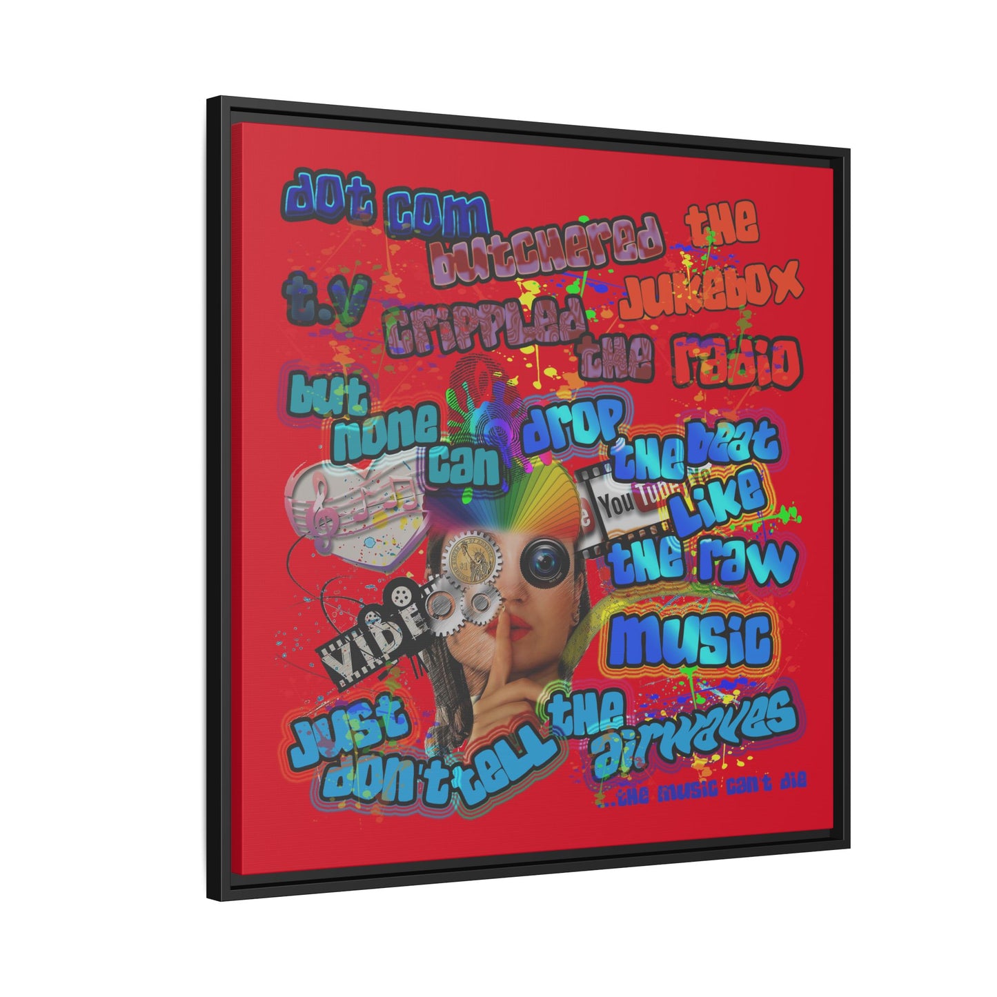 drop the beat - framed canvas art (dark red)
