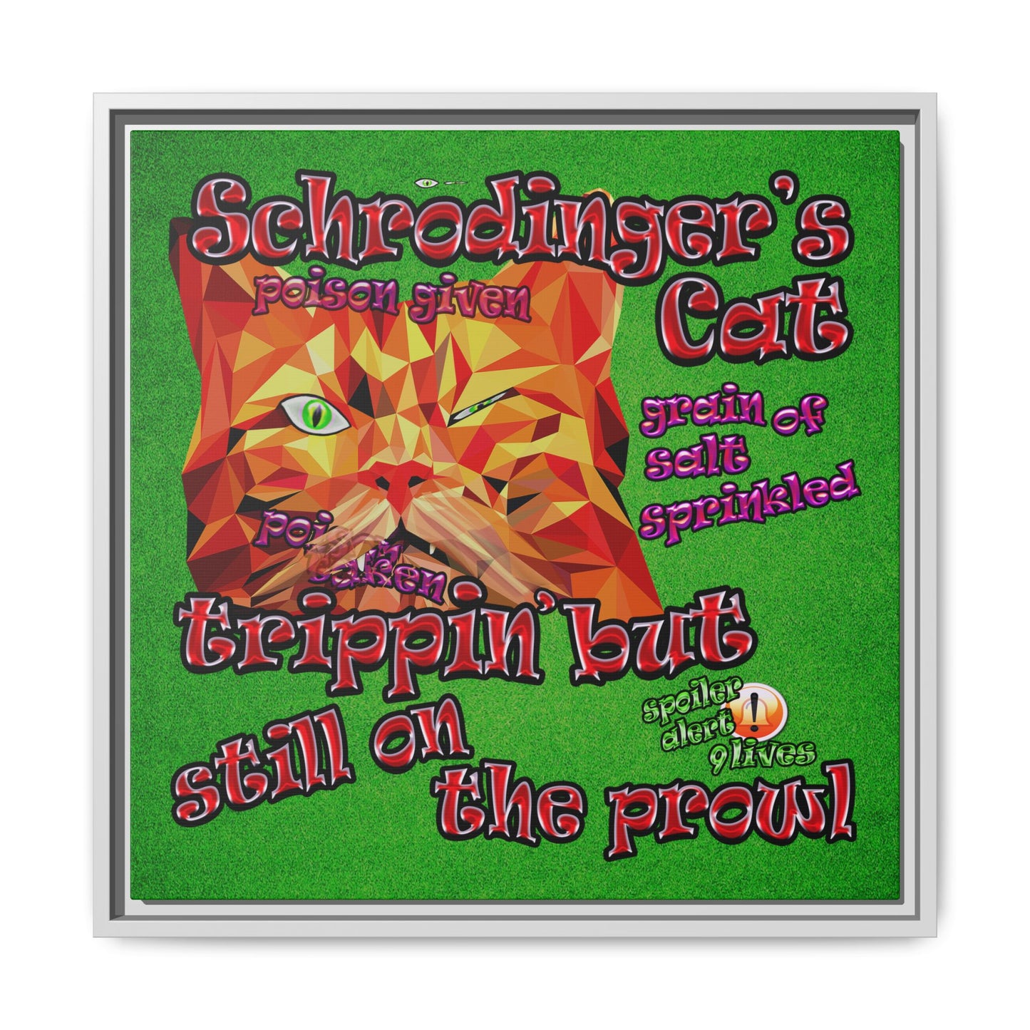 schrodinger's cat - framed canvas art (green turf)