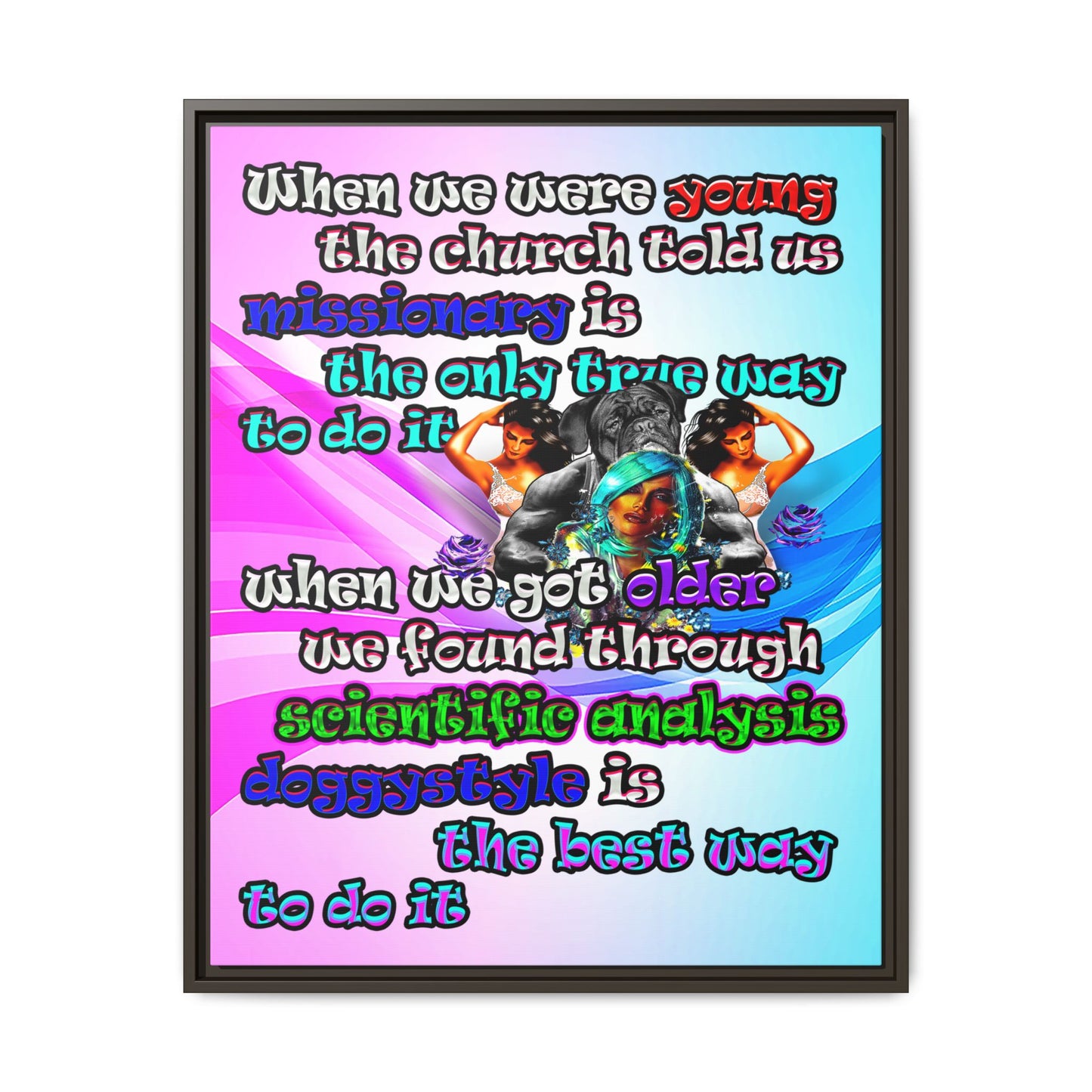 doggystyle - framed canvas art (light blue-pink wave)