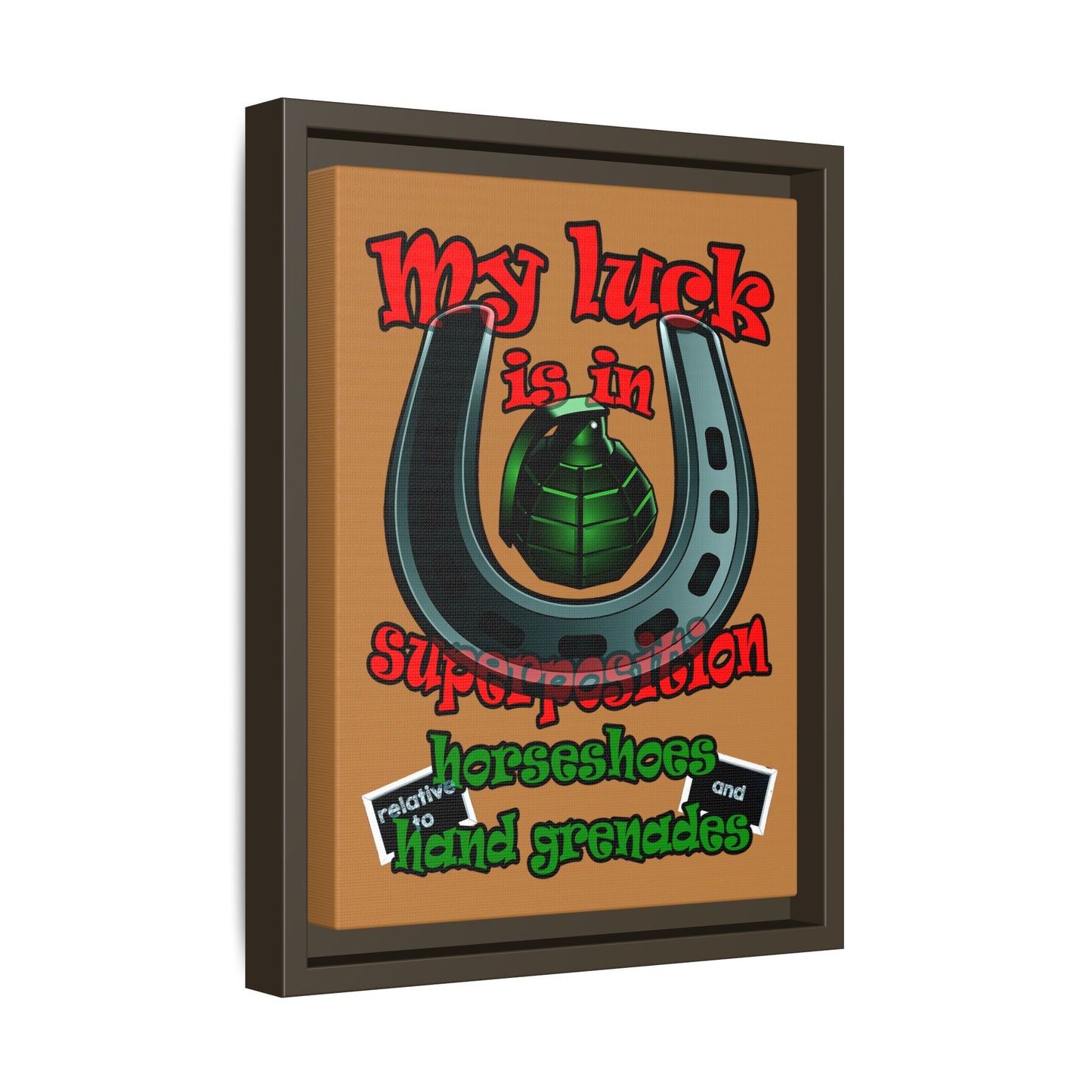 my luck - framed canvas art (light brown)