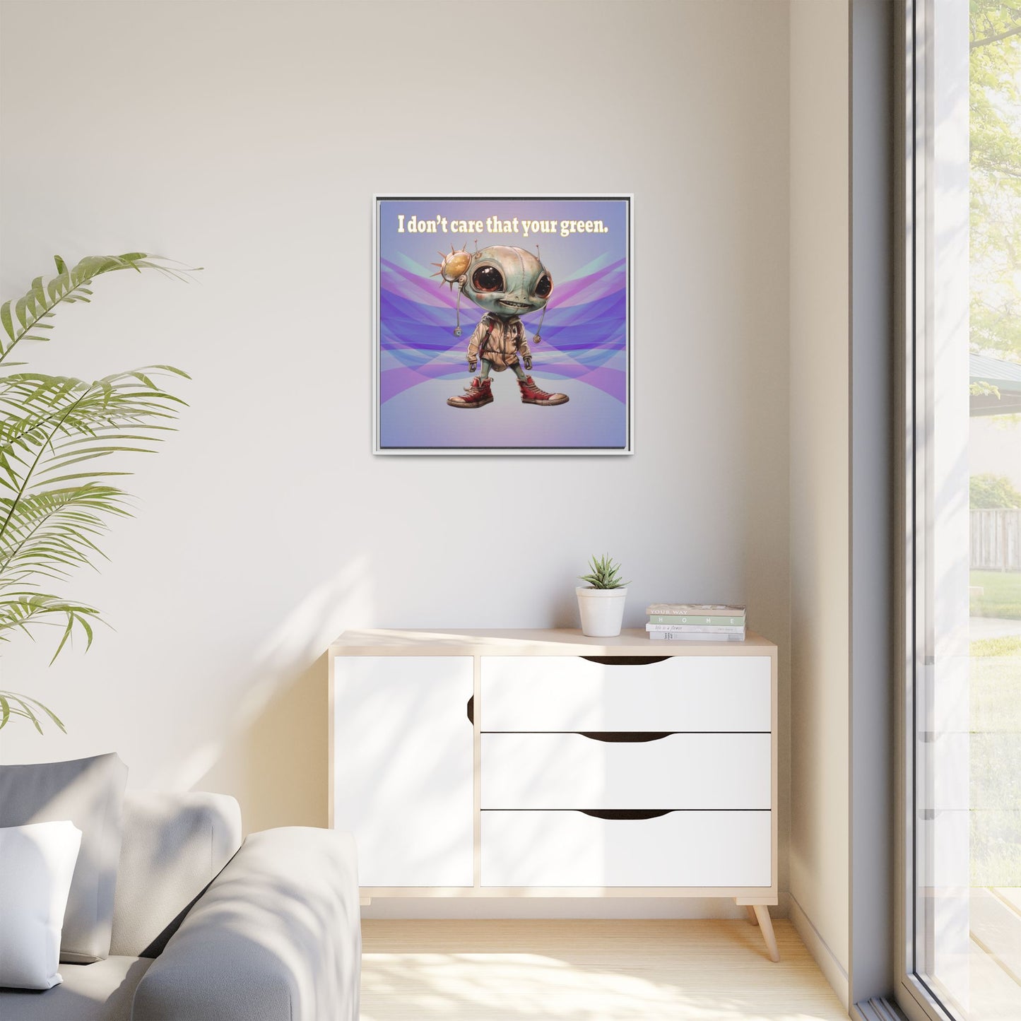 I don't care that your green - framed canvas art (light blue-pink wave)