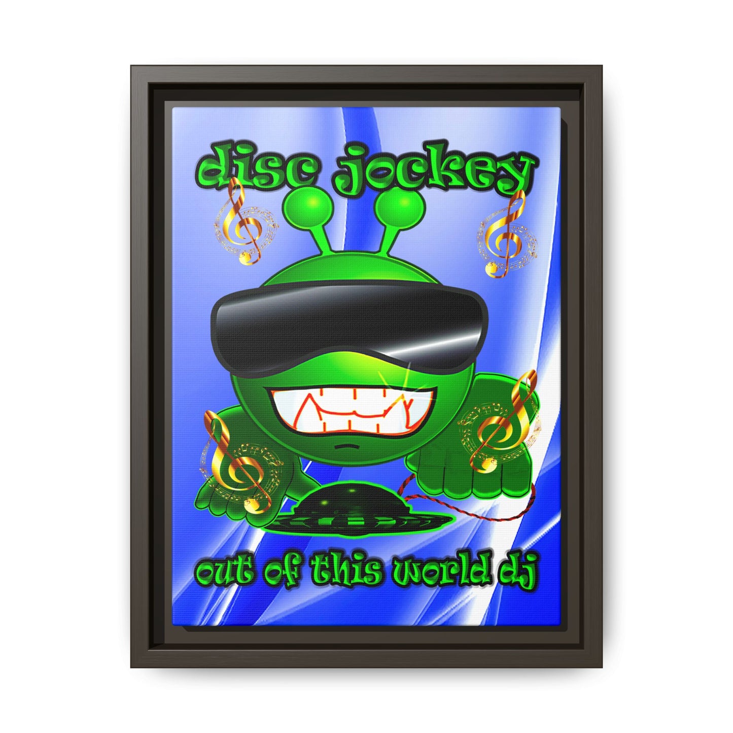 disc jockey - framed canvas art (blue-white wave)