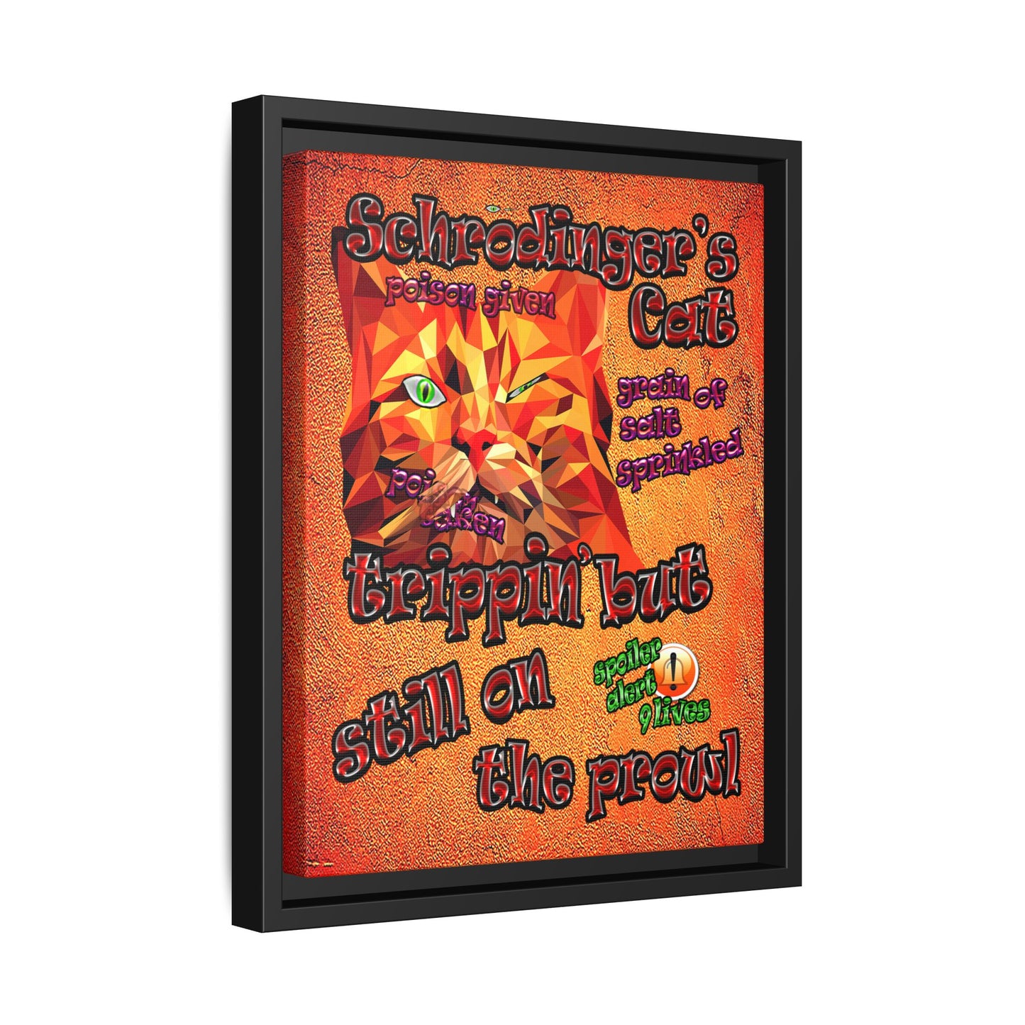 schrodinger's cat - framed canvas art (burnt orange)