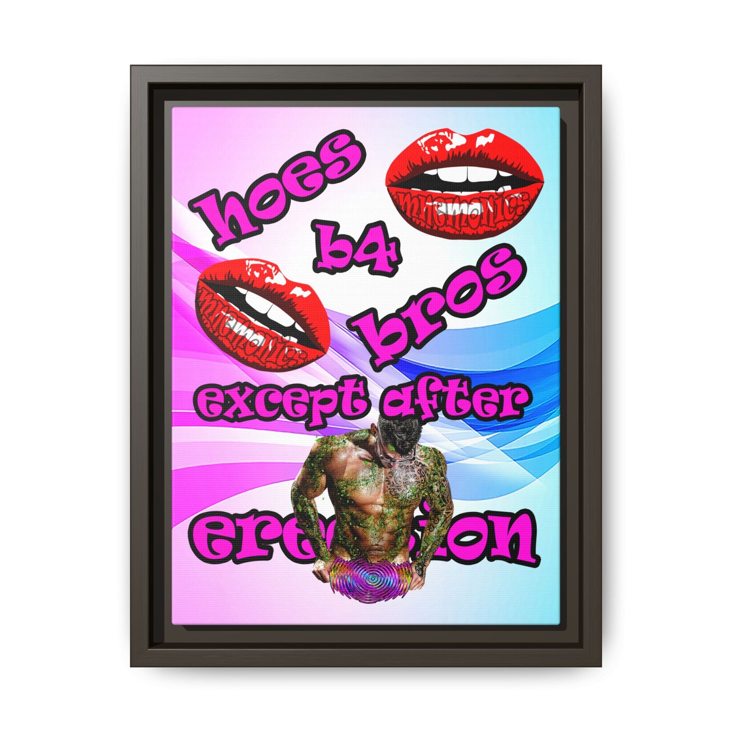 hoes b4 bros - framed canvas art (light blue-pink wave)