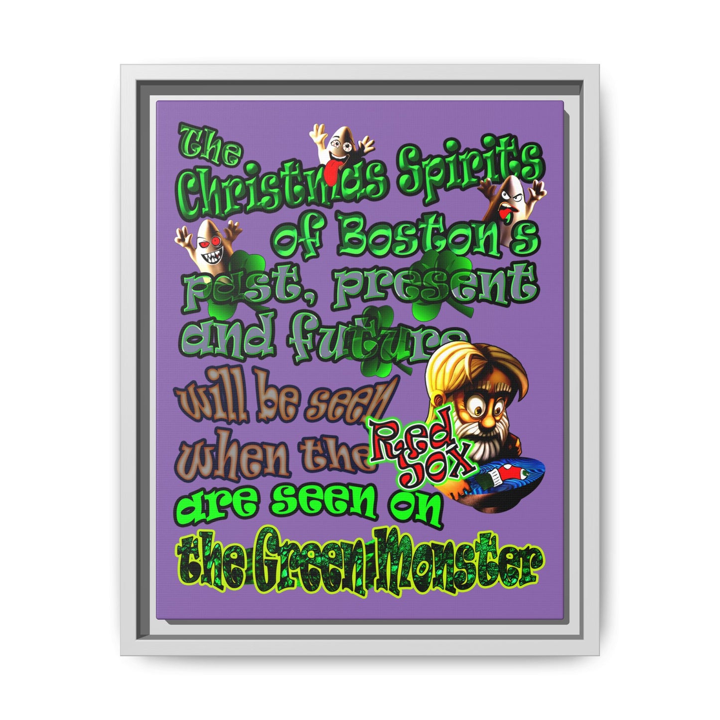 christmas spirits of boston - framed canvas art (light purple)