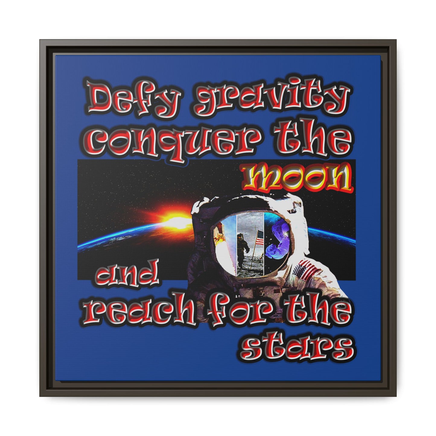 defy conquer reach - framed canvas art (dark blue)