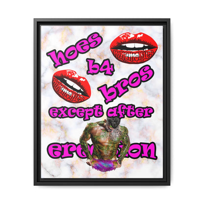 hoes b4 bros - framed canvas art (white marble)