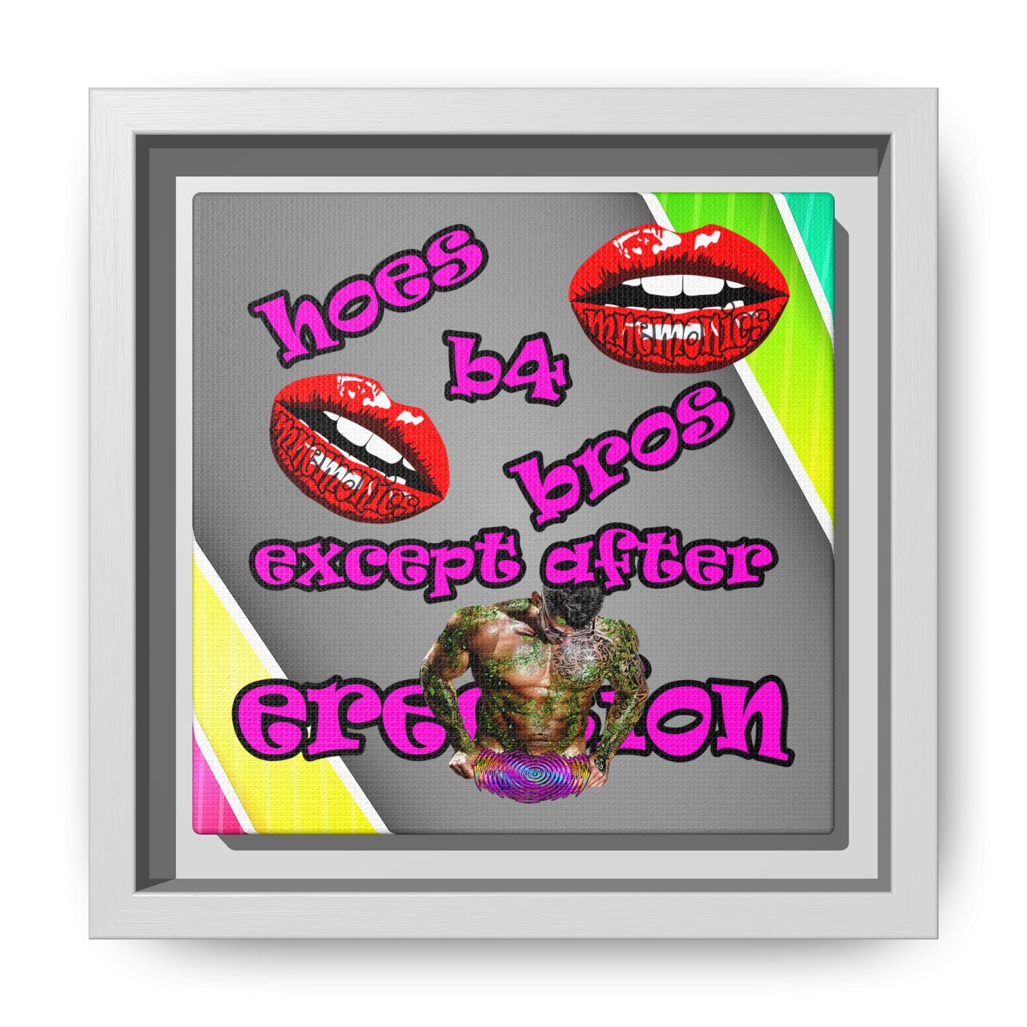 hoes b4 bros - framed canvas art (rainbow split)