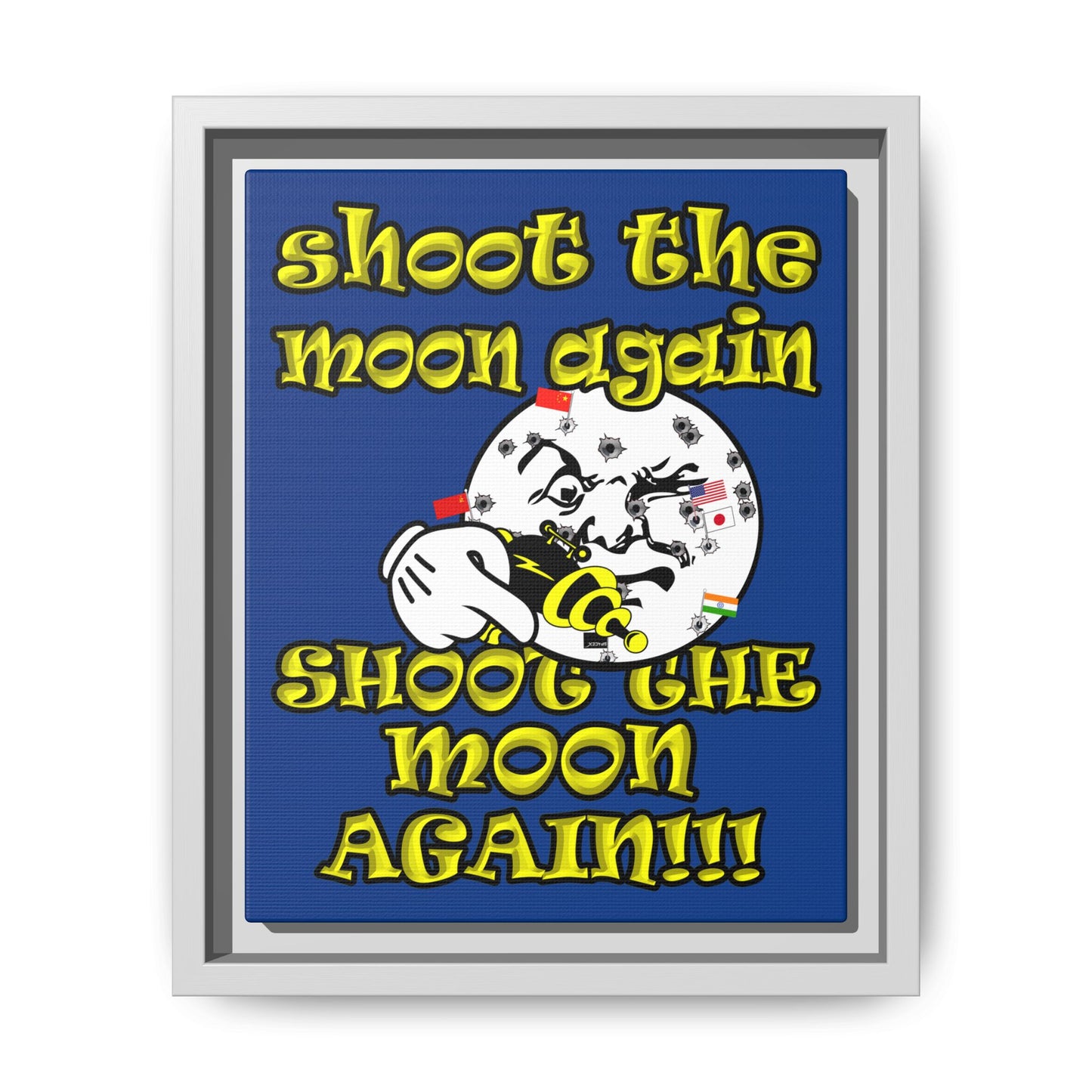 shoot the moon again - framed canvas art (dark blue)