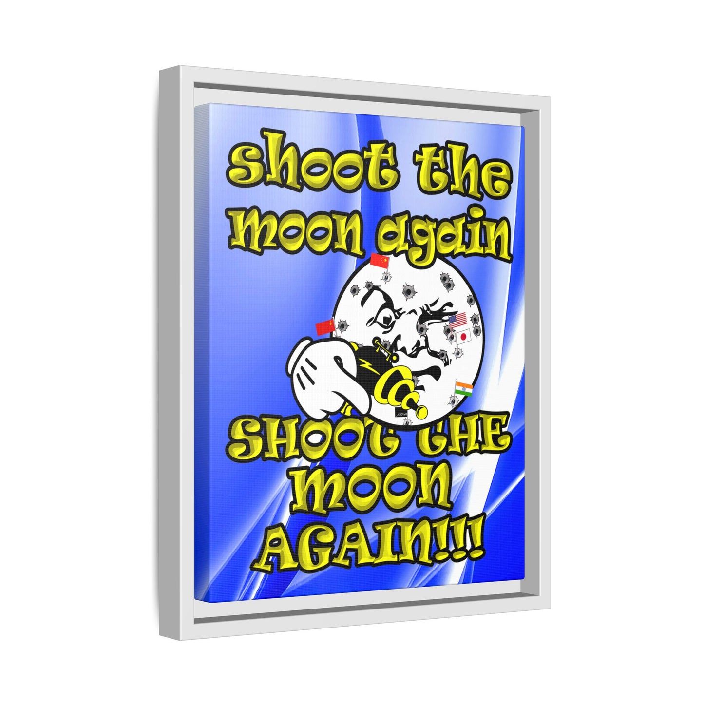 shoot the moon again - framed canvas art (blue-white wave)