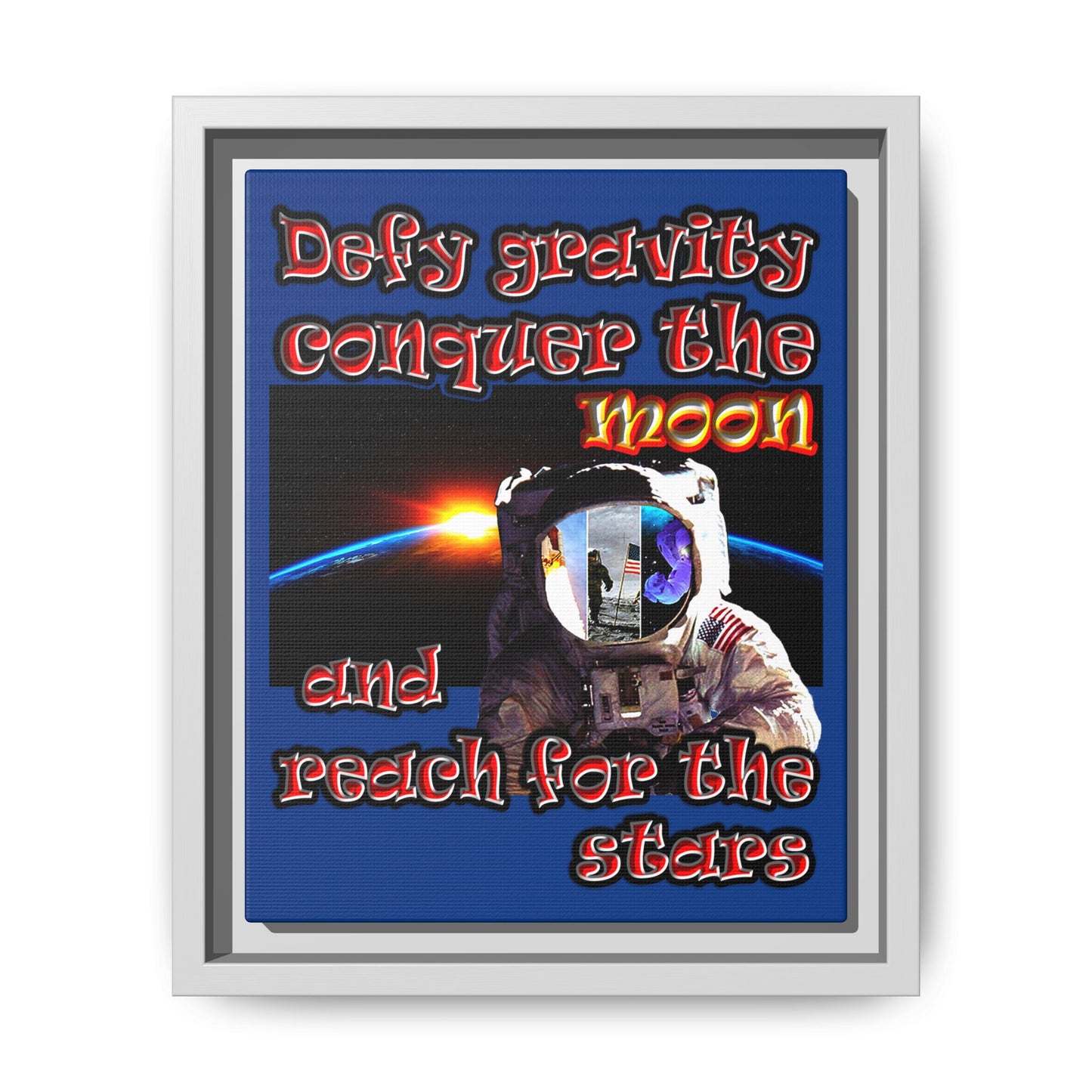 defy conquer reach - framed canvas art (dark blue)