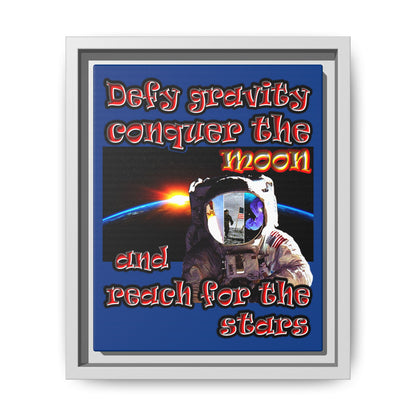 defy conquer reach - framed canvas art (dark blue)