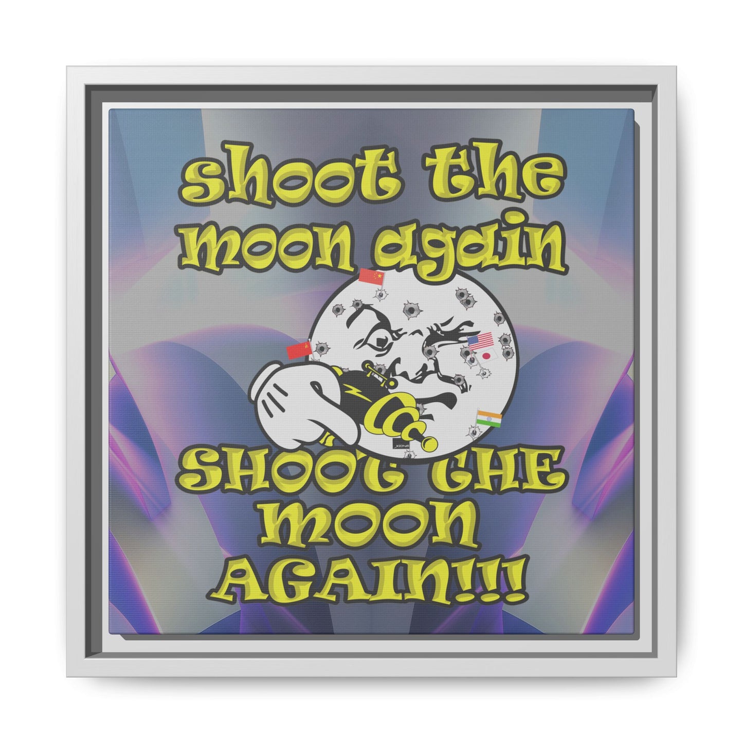shoot the moon again - framed canvas art (grey-pink wave)