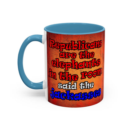 donkeys and elephants - Accent Mug (burnt orange)