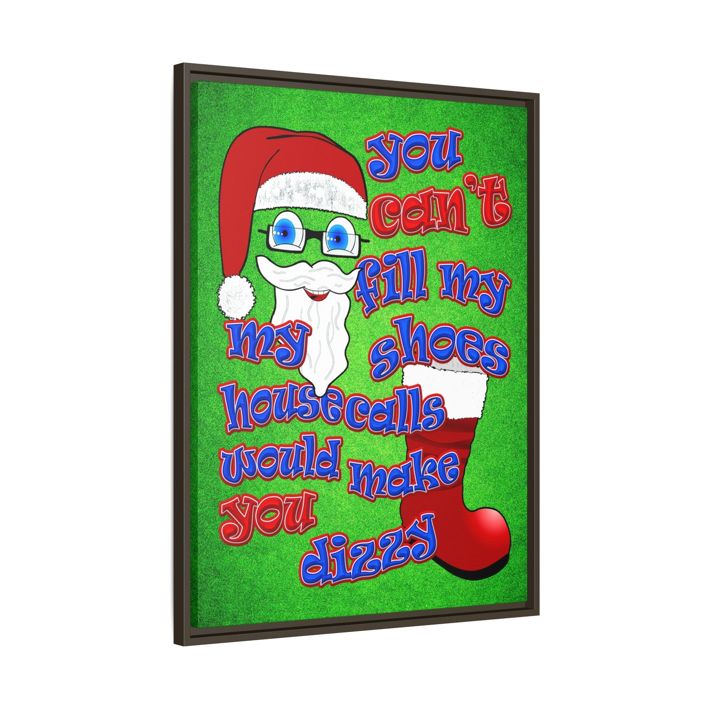 santa's shoes - framed canvas art (green turf)