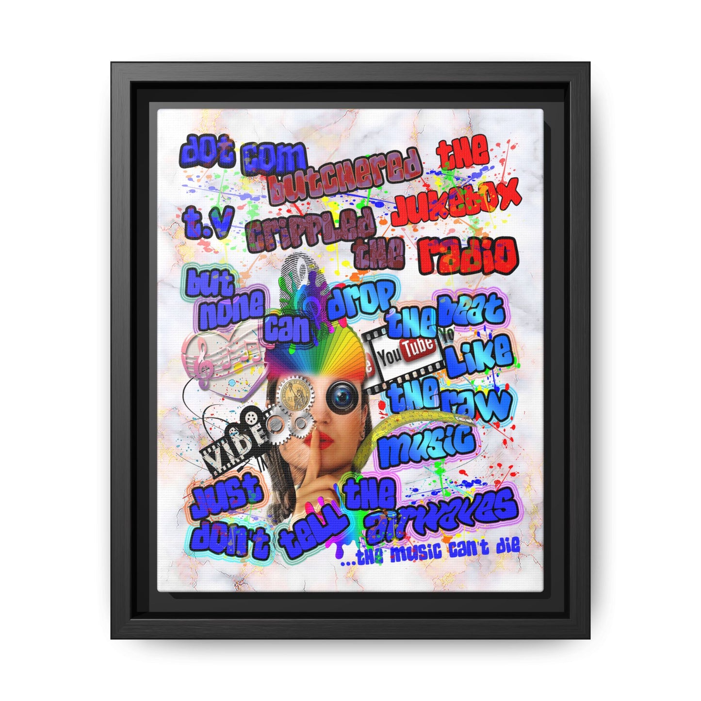 drop the beat - framed canvas art (white marble)