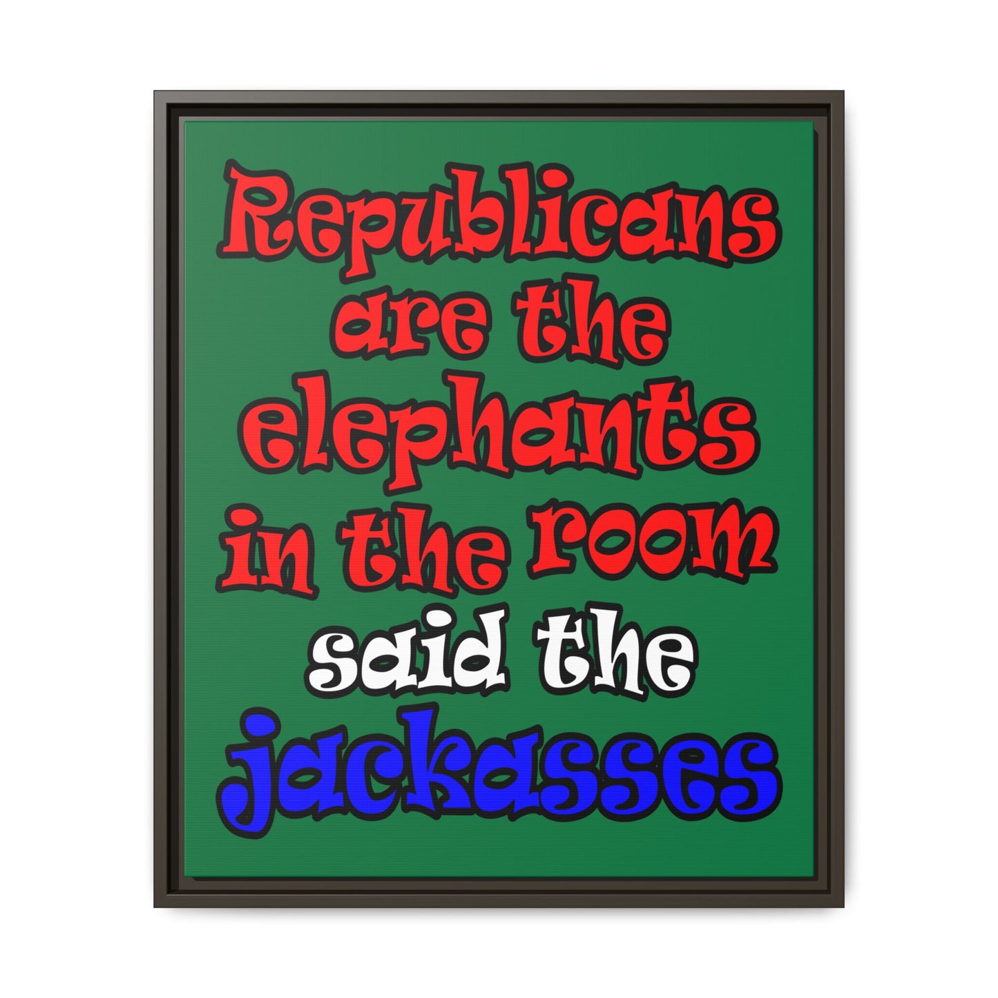 donkeys and elephants - framed canvas art (dark green)