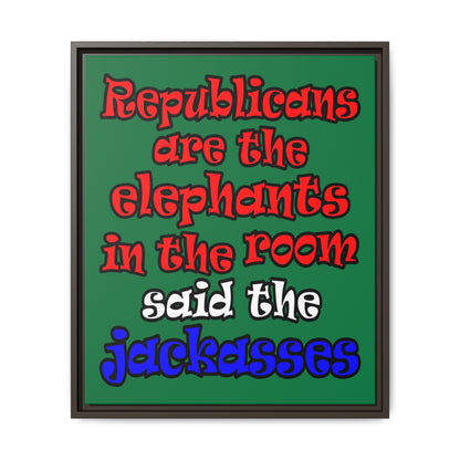 donkeys and elephants - framed canvas art (dark green)