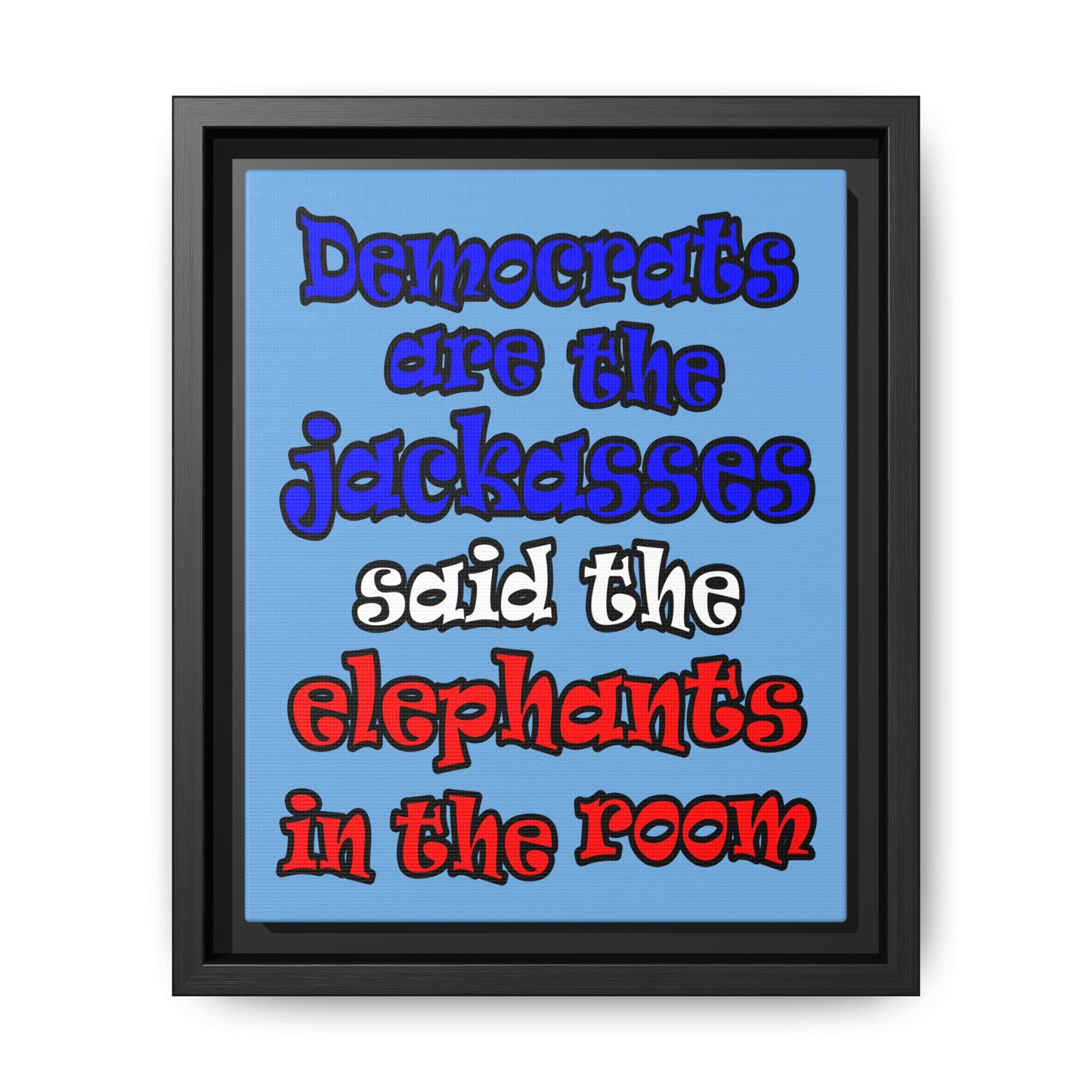 donkeys and elephants - framed canvas art (light blue)
