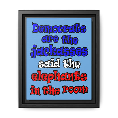 donkeys and elephants - framed canvas art (light blue)