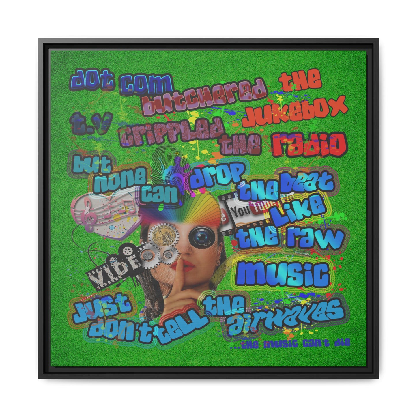 drop the beat - framed canvas art (green turf)