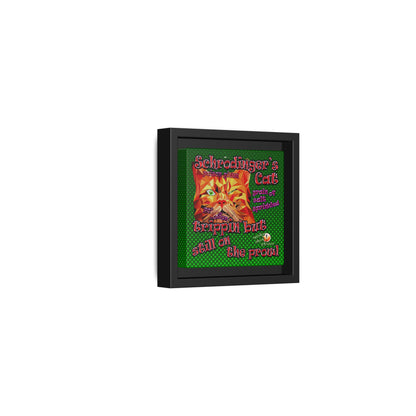 schrodinger's cat - framed canvas art (logo green)