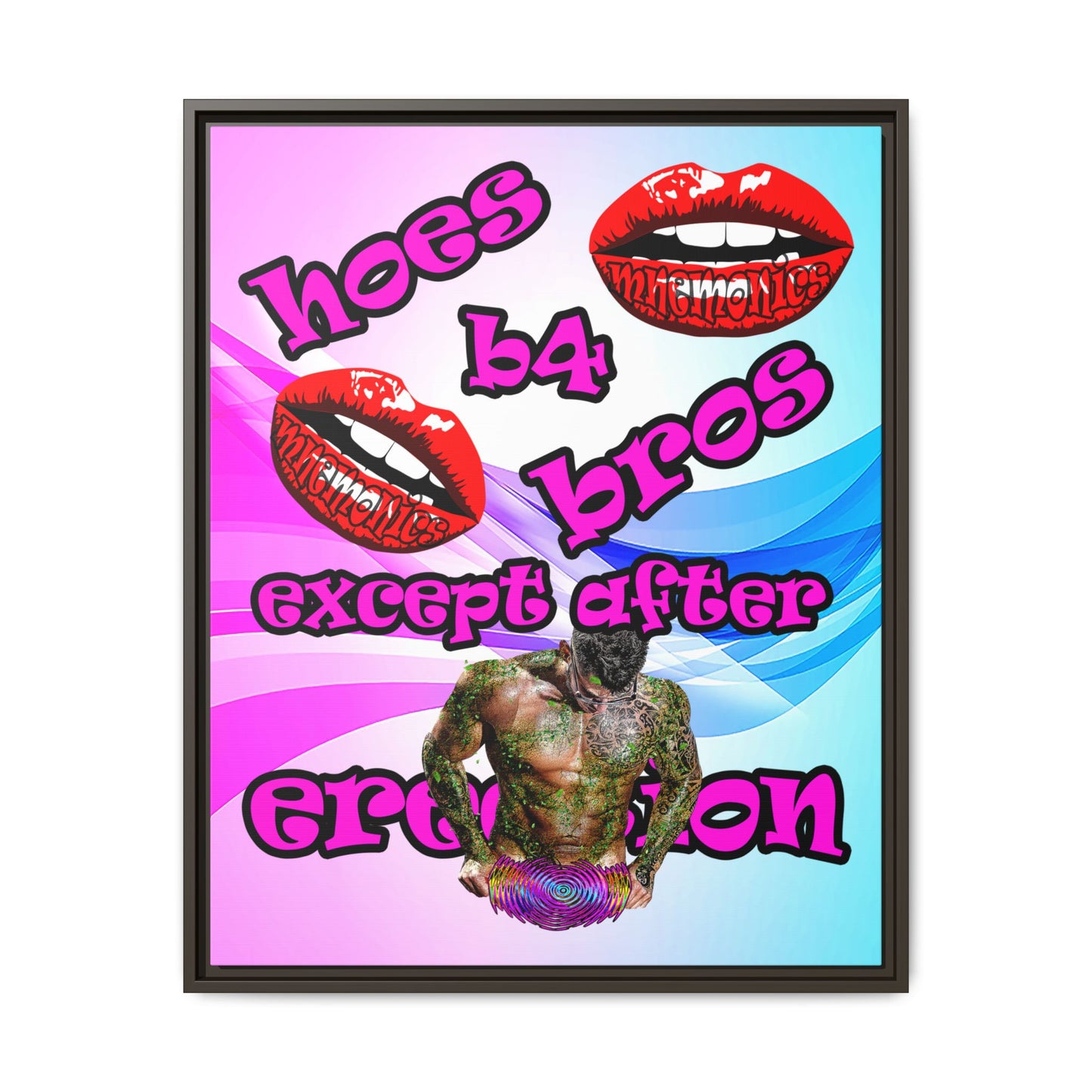 hoes b4 bros - framed canvas art (light blue-pink wave)