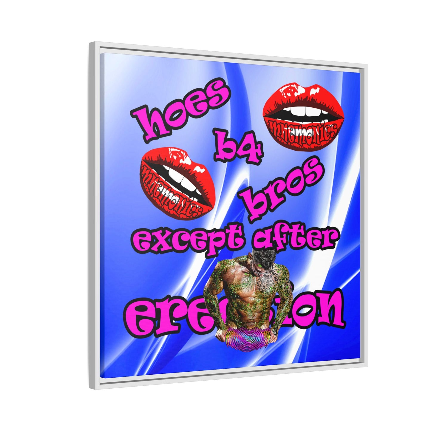 hoes b4 bros - framed canvas art (blue-white wave)