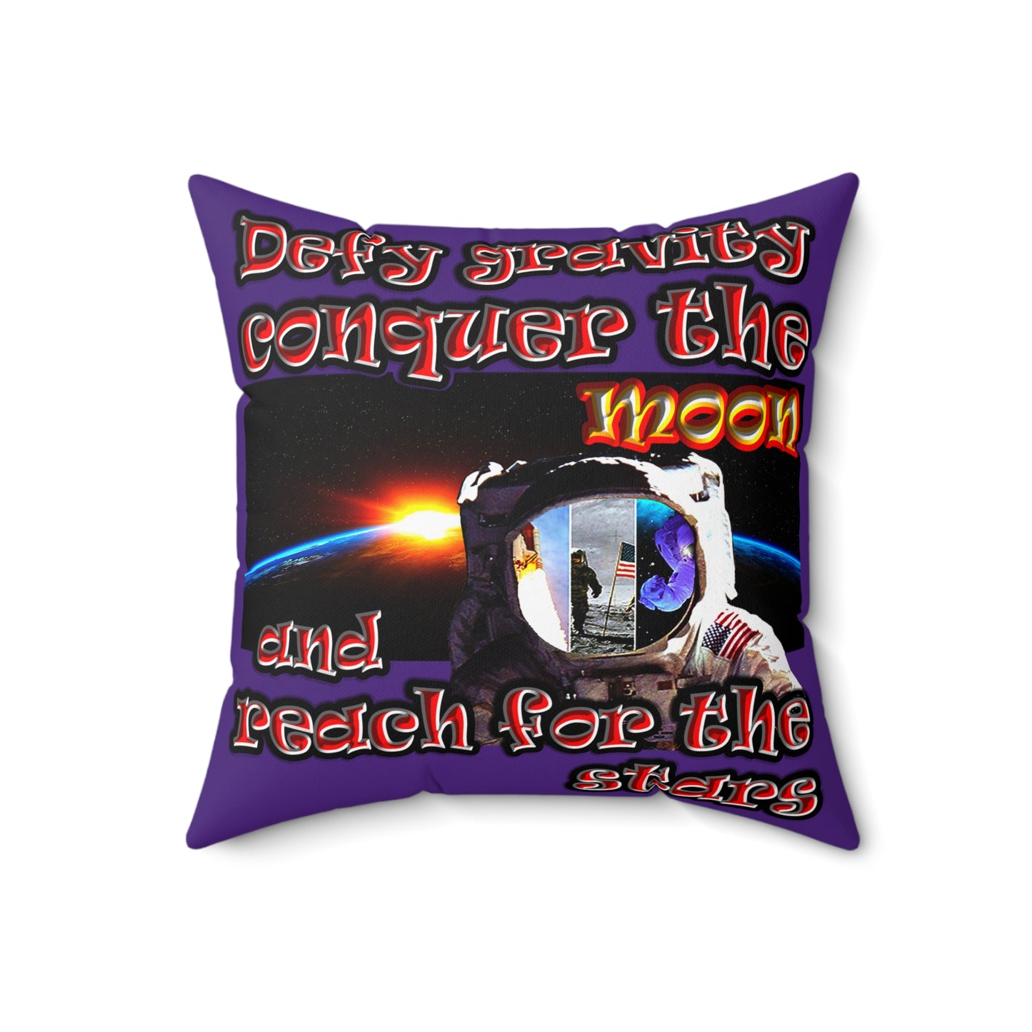 defy conquer reach - Spun Polyester Square Pillow - (purple)