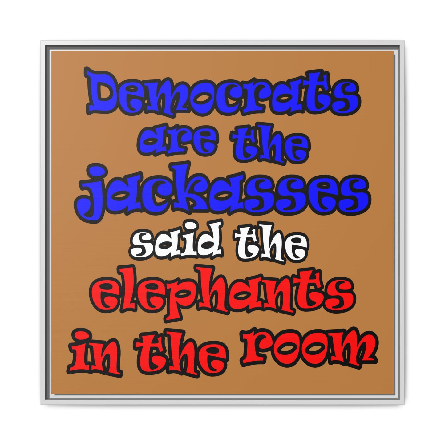 donkeys and elephants - framed canvas art (light brown)