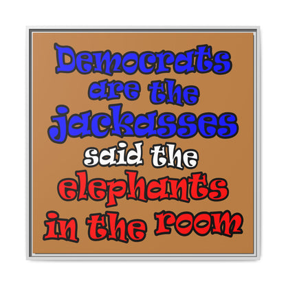 donkeys and elephants - framed canvas art (light brown)