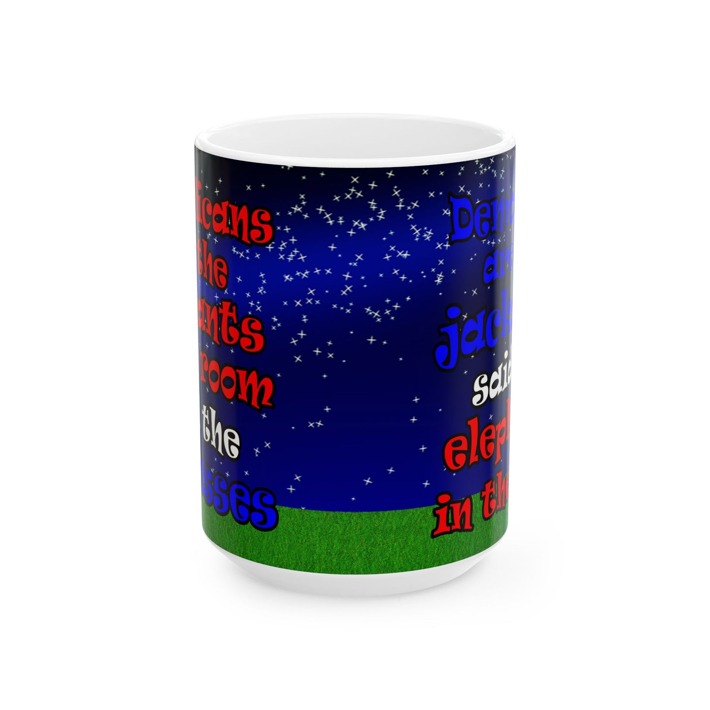 donkeys and elephants - White Mug ('snoops' background)
