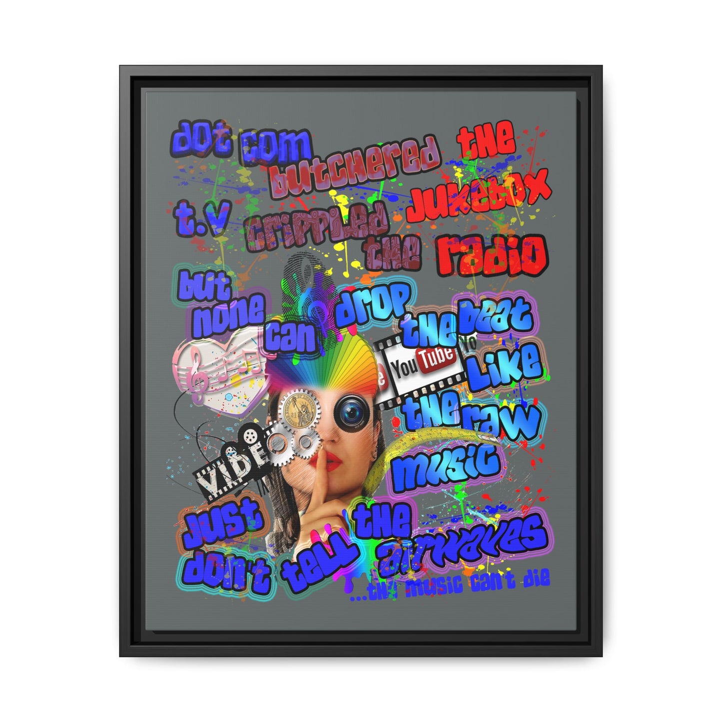 drop the beat - framed canvas art (dark grey)