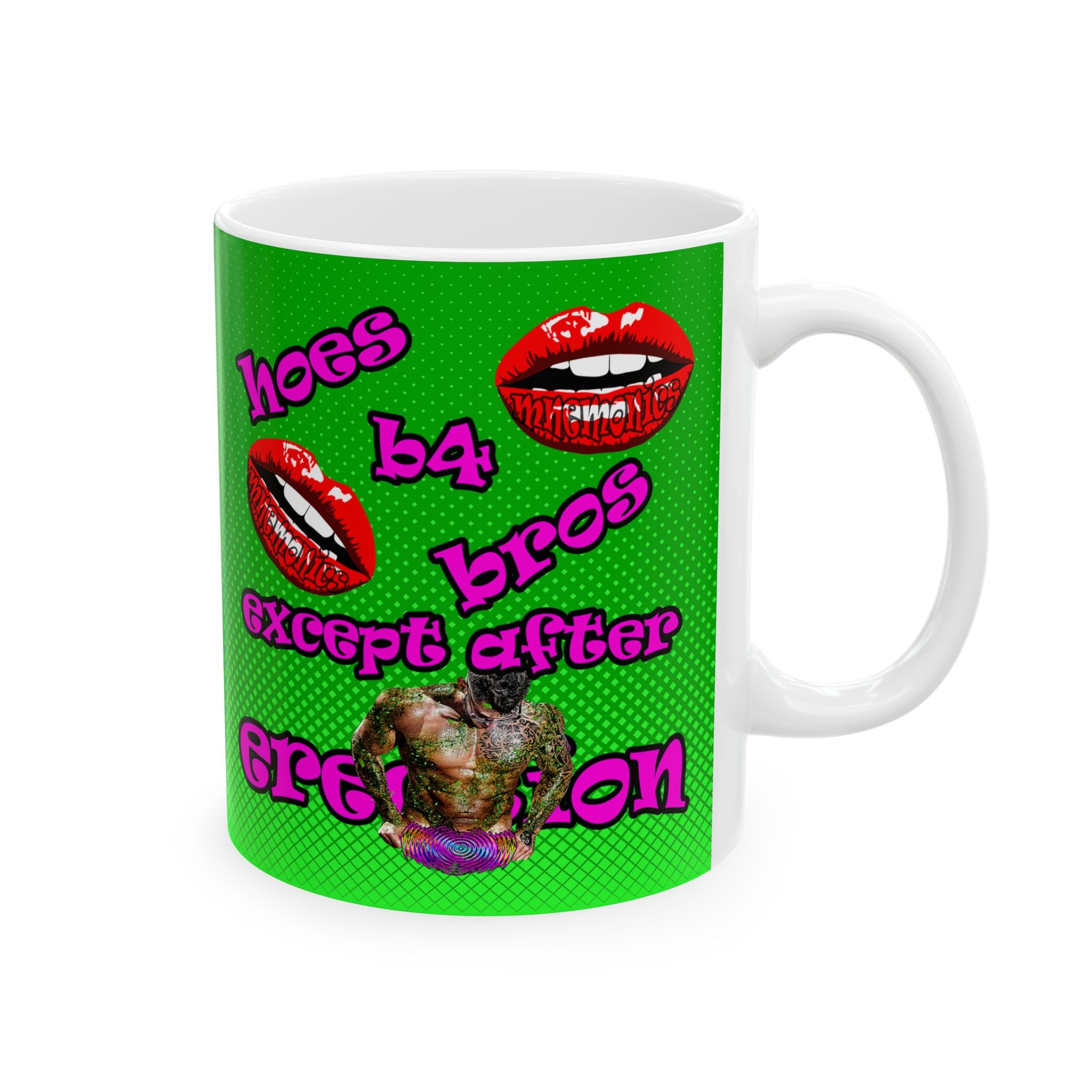 hoes b4 bros - White Mug (logo green)