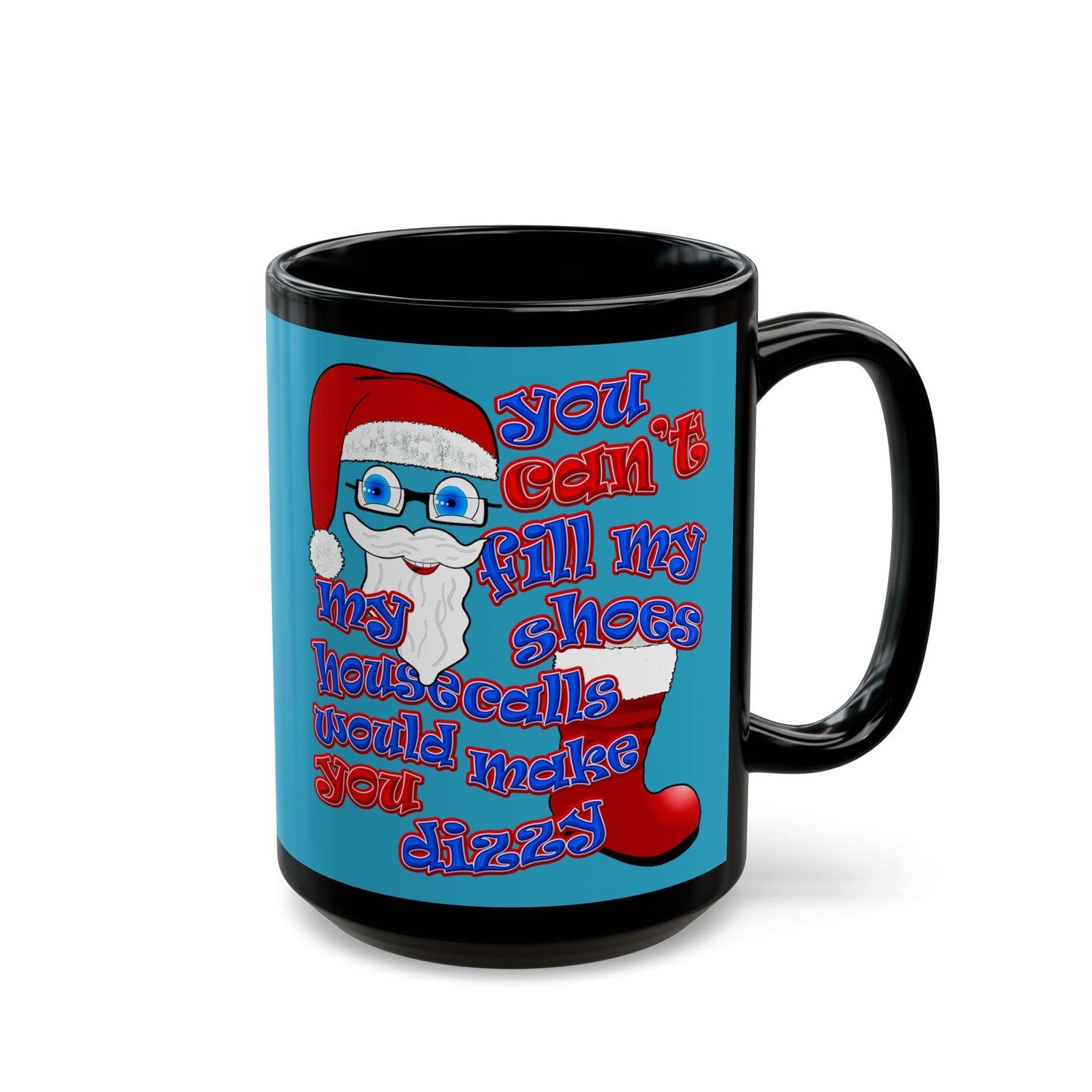 santa's shoes - Black Mug (turquoise)