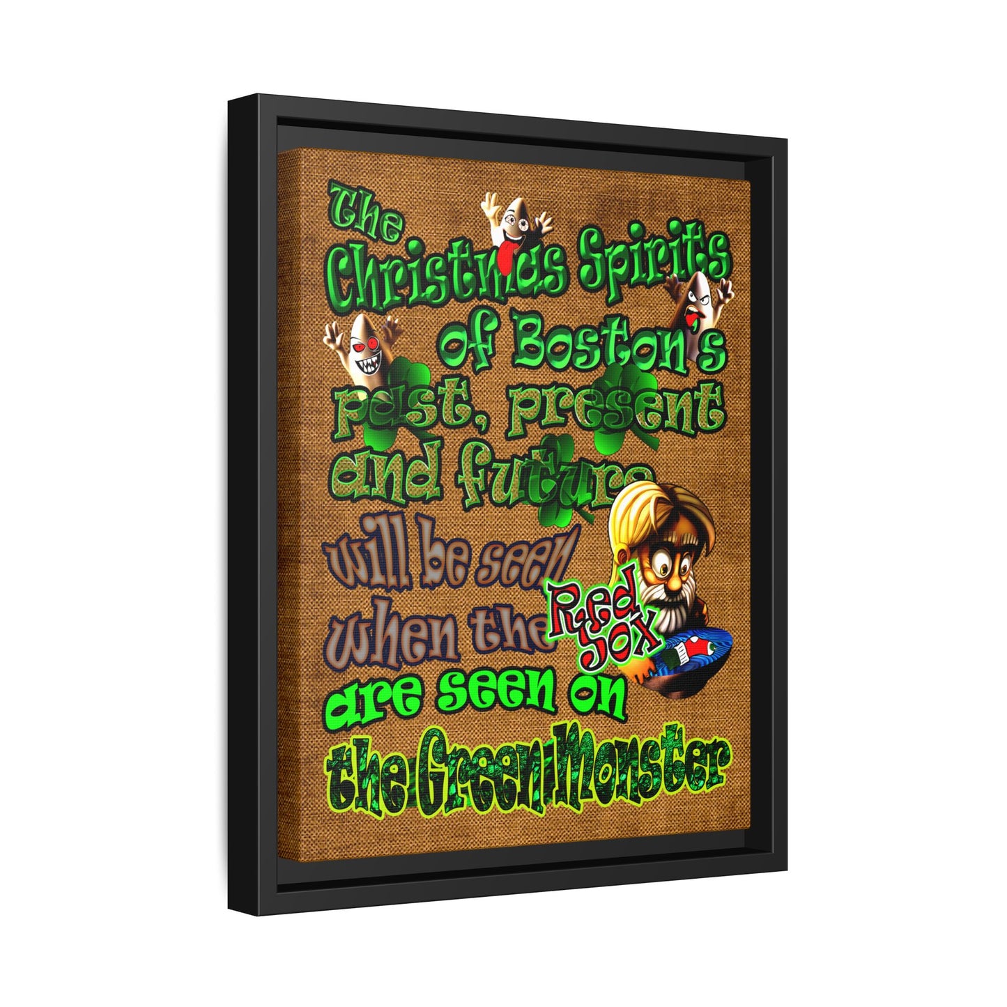 christmas spirits of boston - framed canvas art (brown papyrus)