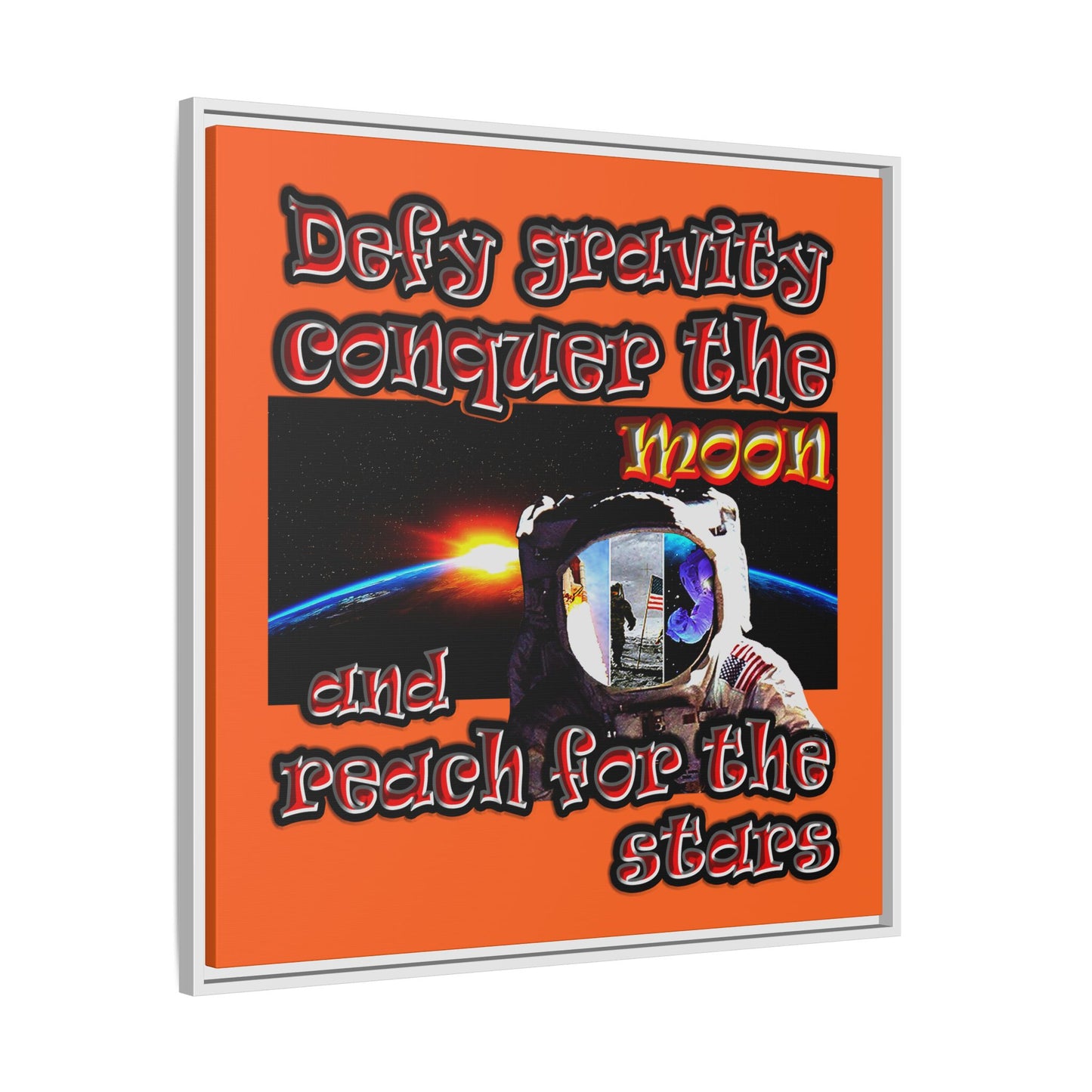defy conquer reach - framed canvas art (orange)