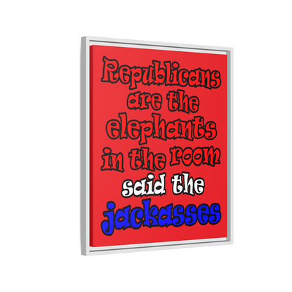 donkeys and elephants - framed canvas art (red)