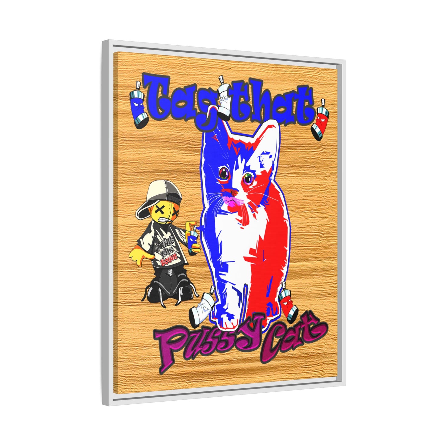 tag that - framed canvas art (butterscotch wood finish)