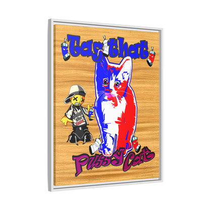 tag that - framed canvas art (butterscotch wood finish)