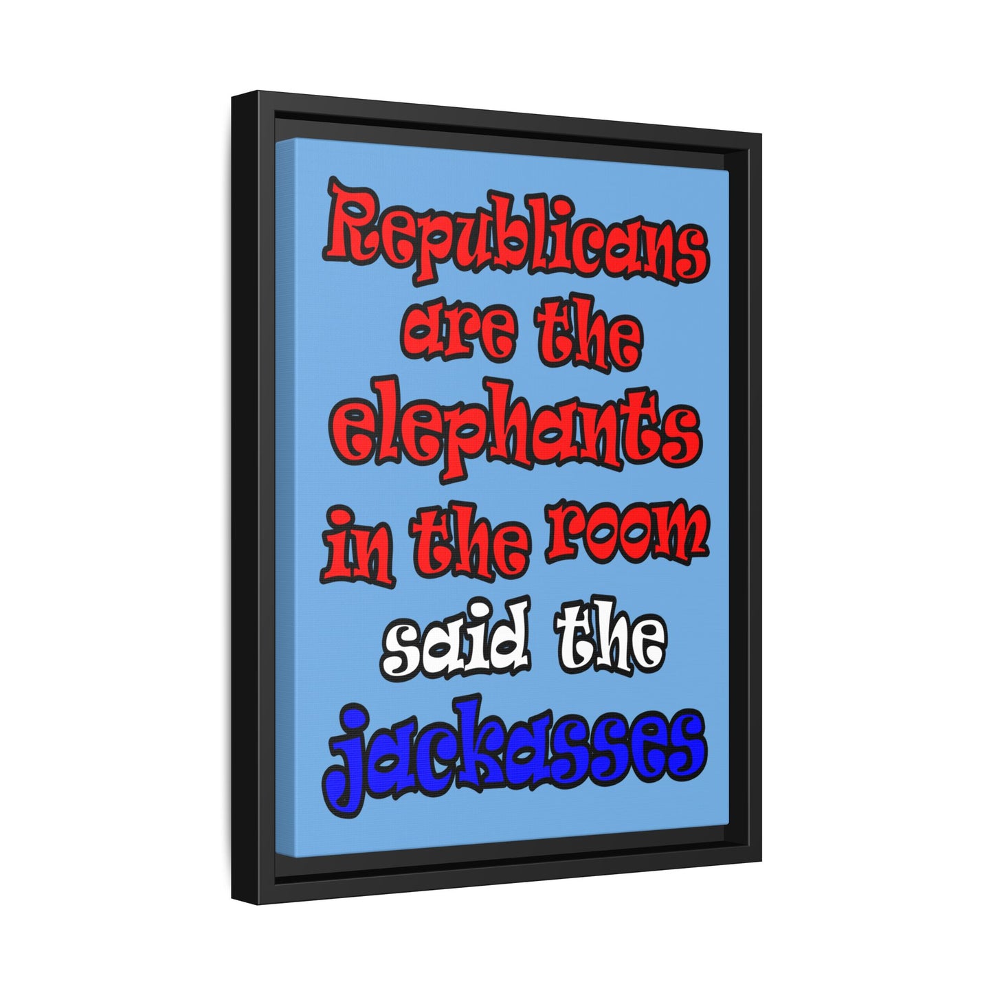 donkeys and elephants - framed canvas art (light blue)